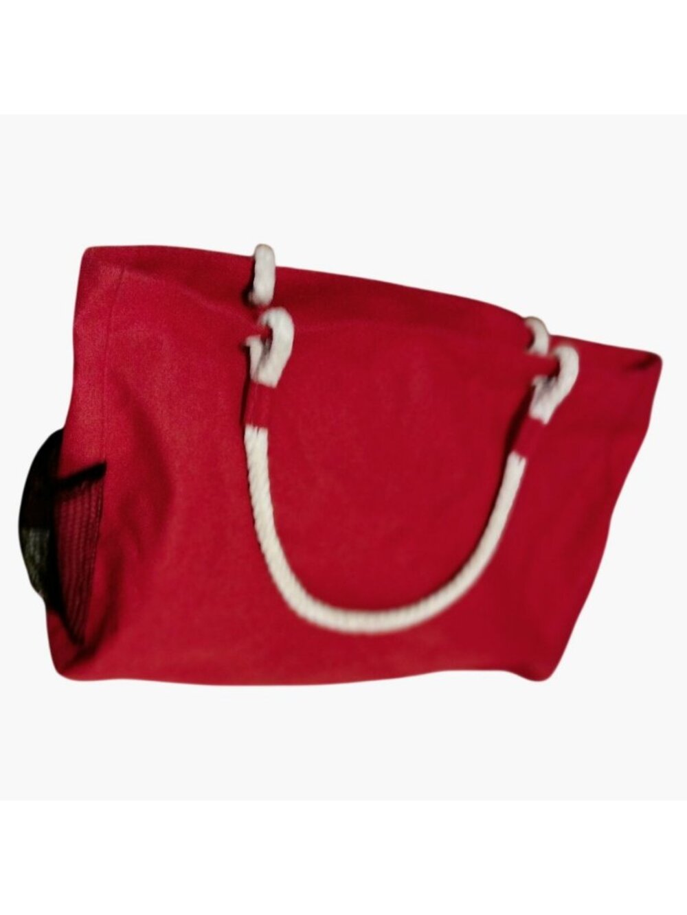 Red Canvas Drawstring Tote Bag Beachy Coastal - Picture 2 of 9
